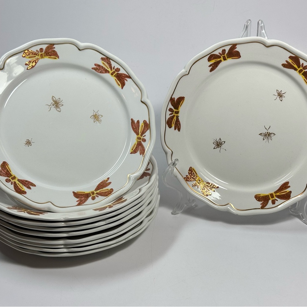 13pc (12+1) Antique Tiffany & Co. 8” Plates Dragonfly/Butterfly/ Bows Numbered - Picture 3 of 15